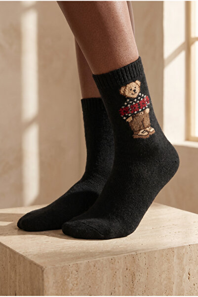 Katia&Bony Women's Teddy Patterned Wool Socks Black