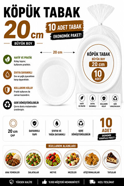 Kullanatsepetim Köpük Tabak Büyük Boy 19 cm 10’lu – Tek Kullanımlık Yuvarlak ...