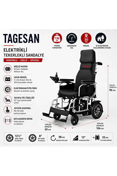 POYLİN P200 Multi Fonksiyonel Akülü Tekerlekli Sandalye - Sırt Yatar - Katlan...