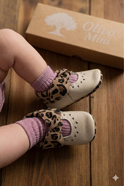 Olivo Mini Newborn Baby Girl Leather Leopard First Step Shoes