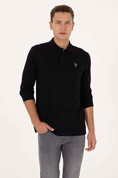 U.S. Polo Assn. Hanorac de bază negru cu gât polo pentru bărbați 50313772-VR046