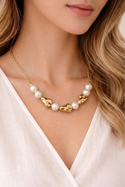 Camellie KY Jewels Pearl Drift | Ekru Vegan Cam İnci Altın Kaplama Kolye