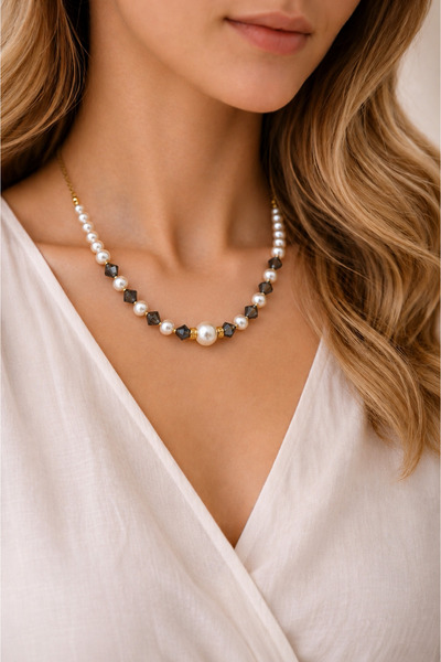Camellie KY Jewels Pearl Glow | Premium Kristal & Ekru Vegan Cam İnci Altın K...
