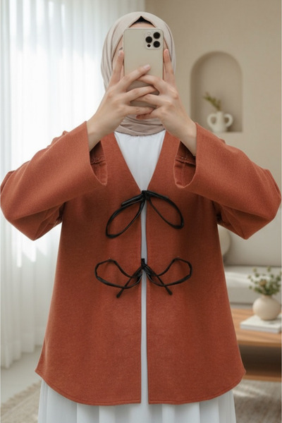 Modamorfo Lace-Up Front Oval Cut Cashmere Kimono - Tile Pattern