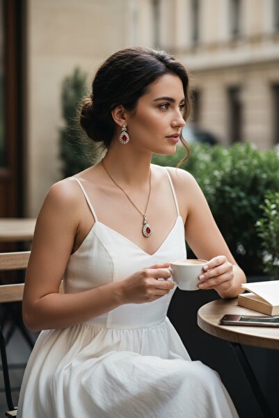 FAYRA ACCESSORIES Zircon Stone Water Drop Figured Necklace and Earring Set