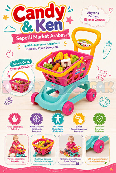 Doğan Oyuncak Dünyası Candy & Ken Sepetli Market Arabası - Mutfak Setleri - E...