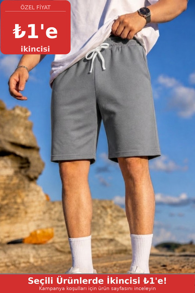 COMBİNE MİCHAİL Erkek Pamuklu Casual Cepli Bol Gri Şort