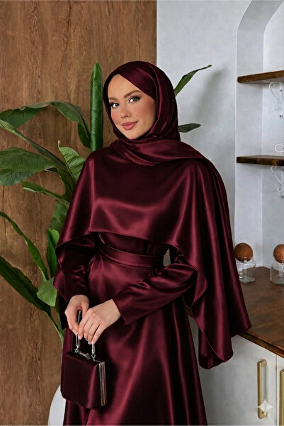 SUWWE Stella Pelerin Detaylı Saten Abiye