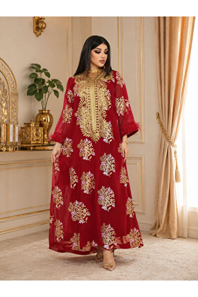 Greneric Stylish Long Abaya Dress with Silver Sequins – Eid Al Adha Muslim Wo...