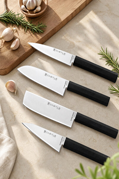 CASTLE KITCHEN Storm Serisi 4 lü Mutfak Bıçak Seti Et Ekmek Sebze Şef Bıçağı ...