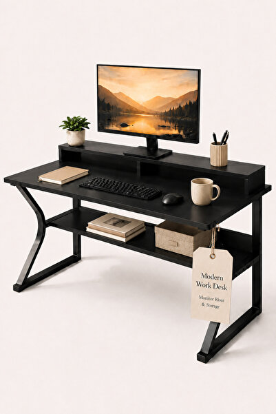 AZZHAAR Gaming Desk With Shelf, Computer Desk, C-shaped Gaming Table, Pc Work...