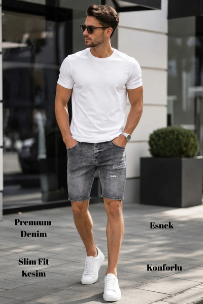CEDY DENIM Ανδρικό τζιν σορτς στενής εφαρμογής Lycra Slim Fit C342- Makedon