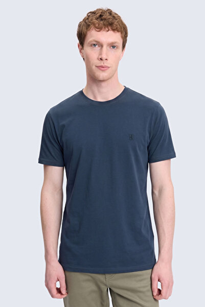 Hatemoğlu Blue Regular Fit Crew Neck 100 Cotton T-Shirt