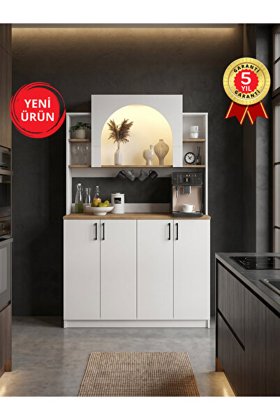 dorpek Afrodis 4 Kapaklı LED’li Mutfak Dolabı – Kahve Köşesi & Çok Amaçlı Dol...