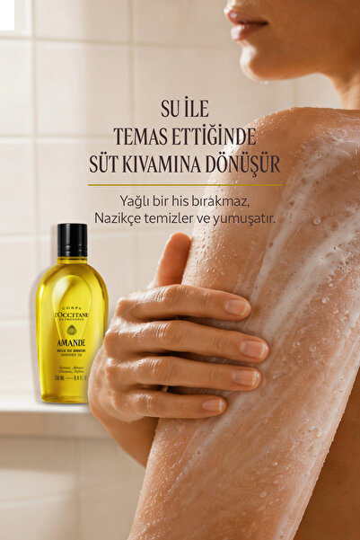 L'Occitane Badem Duş Yağı, Tatlı Badem ve Üzüm Çekirdeği Yağı İçeren Besleyici ve Nemlendirici, Omega 6 ve 9, 500 ml