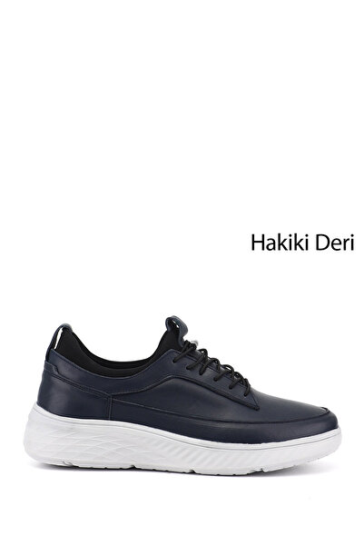 GÖNDERİ(R) Men's Navy Blue Lace-Up Genuine Leather Sneakers