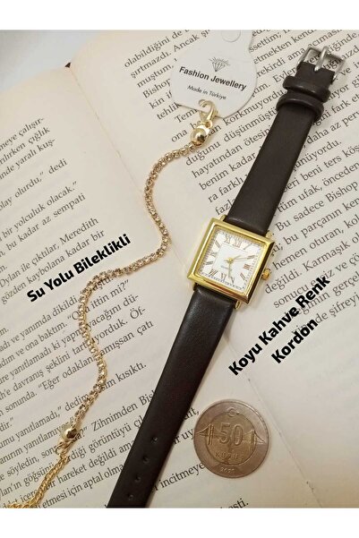 Brality ساعة يد نسائية مربعة الشكل من الجلد الطبيعي بلون أسمر مع هدية من CHAR...