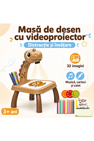 ASN Masă de Desen cu Videoproiector Girafă, 32 Imagini, LED, Muzică, Carioci,...