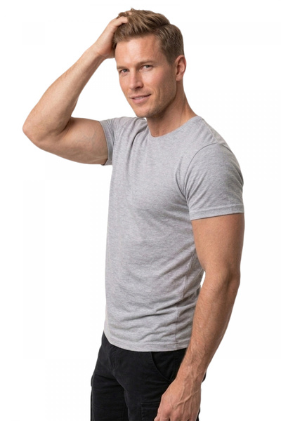 DeepSEA Erkek Gri Slim Fit %90 Pamuk Likralı Yumuşak Dokulu Basic Tişört 1801131