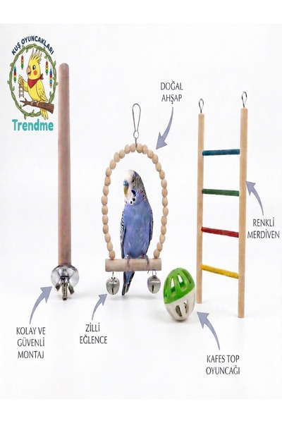 UniqBirdToys مجموعة ألعاب الطيور تريندمي المكونة من 4 قطع (سلم، أرجوحة، كرة، عش)