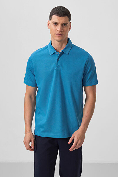TOMMY LIFE Ανδρικό T-Shirt Saks Standart Kalıp Basic Polo Yaka - 87768