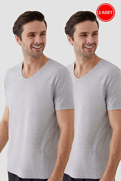 koza iç giyim Men's Cotton V-Neck Short Sleeve T-Shirt 2 Pcs
