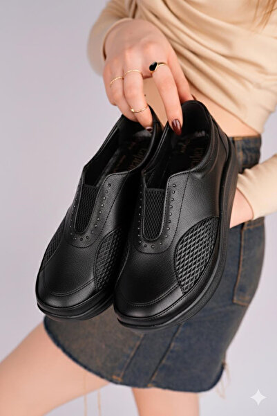 Capella 4304 Black Genuine Leather Bone Protrusion Women's Shoes