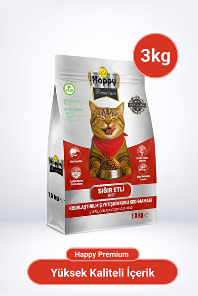 Happy Kısırlaştırılmış Sığır Etli Kuru Kedi Maması 3 Kg