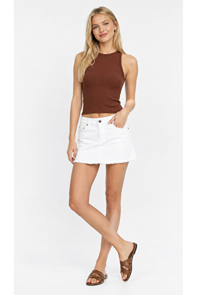 Kallisto Tricot crop tricotat cu guler cu halter maro
