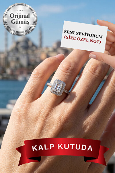 CARAT STONE Pırlanta Işıltılı Gerçek Gümüşten Kadın 1 Carat Baget Yüzük