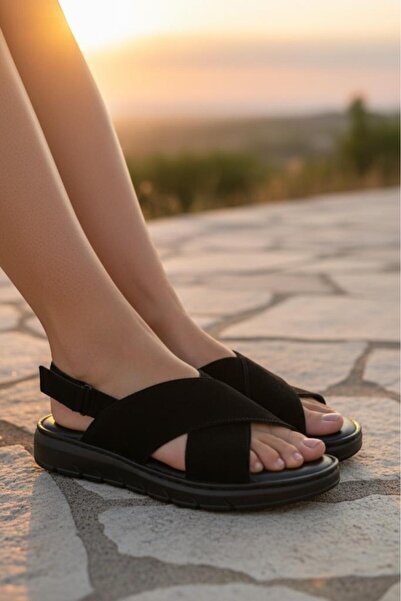 Ceyo Women's Genuine Leather Sandals Orthopedic Comfortable Cross-Strapped Bl...