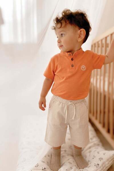 Cigit Hakim Yaka Capri Set 2-10 Years Orange