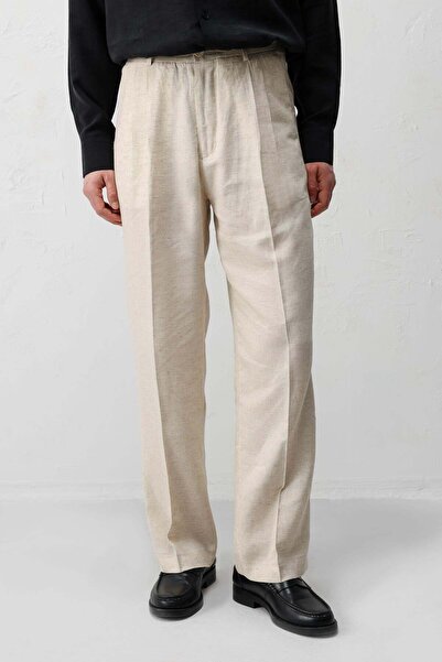 Antioch Ekru Keten Karışımlı Erkek Baggy Pantolon