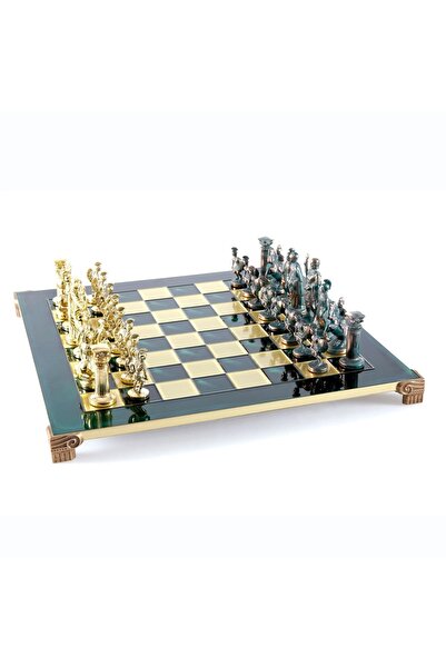 Manopoulos Set de șah 44x44cm, piese aurii și verzi-cupru din perioada greco-...