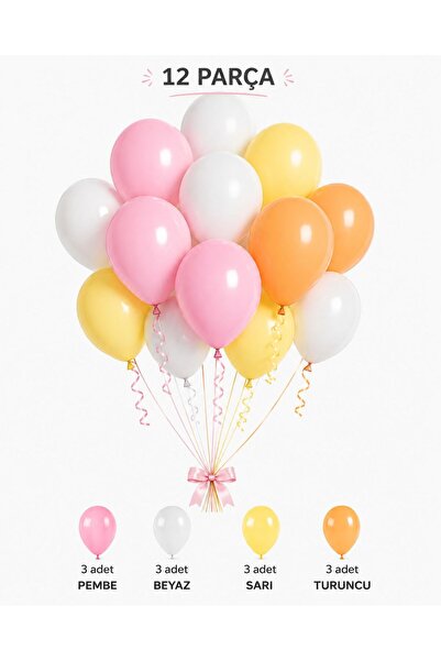 Sev-AL Balonları Makaron Pembe Beyaz Sarı Turuncu Lateks Balon Seti 12’li 11 ...