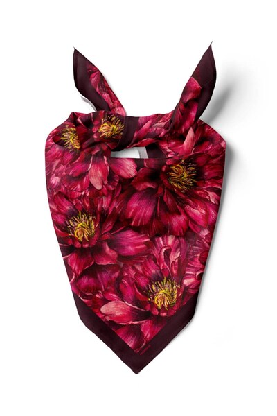 Modabutik F50 Kadın Gül Desenli Bandana 50x50 Kırmızı DG0325-22