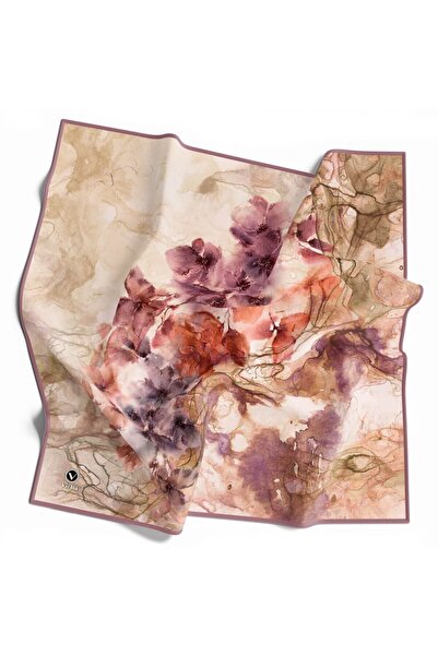 VİOLLA Kirstal Sulu Boya Çiçek Desenli Pembe Renkli 90x90 Eşarp (İpek İçermez...