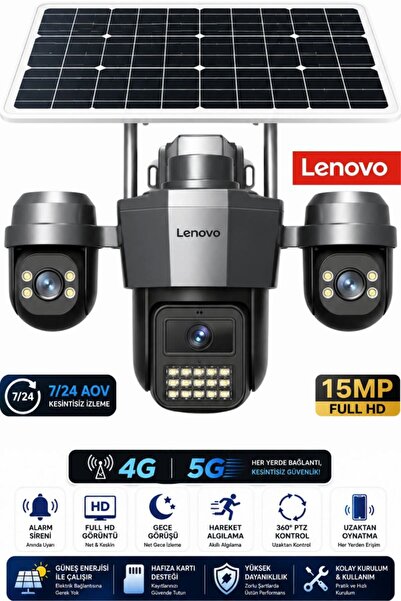 LENOVO G4W19 3 Lensli 4G SIM Kartlı 360° PTZ Solar Güvenlik Kamerası Güneş Pa...
