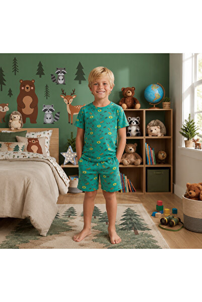 elmas kids Σετ καλοκαιρινές πιτζάμες για αγόρια 100% βαμβακερό πράσινο αρκουδ...