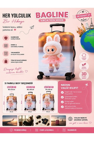 Bag line Yıkanabilir Esnek Valiz Kılıfı Dayanıklı Bavul Koruyucu Kılıf
