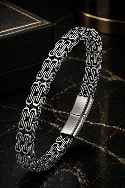 İyyaKee Men's Double Row King Chain Steel Bracelet Stainless Steel Modern Sty...
