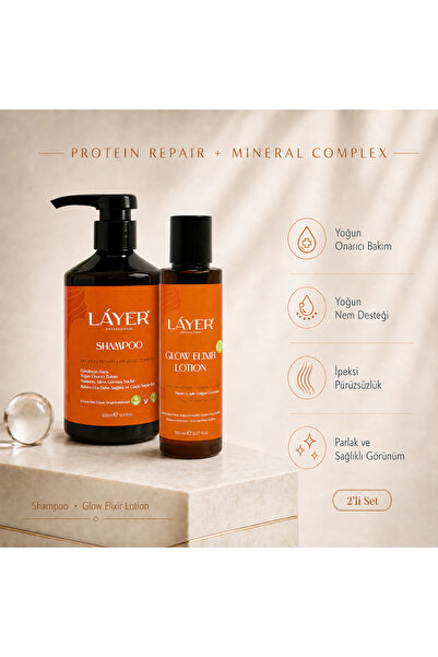 Layer Shampoo & Glow Elixir Lotion - şampuan ve saç losyonu 2 li set