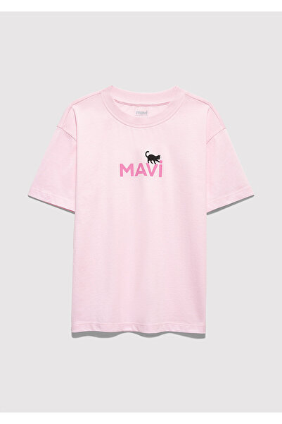 Mavi Bedrucktes rosa T-Shirt mit lockerer Passform / lockerem, bequemem Schni...