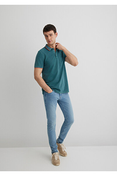 Mavi Renkli Şerit Detaylı Yeşil Polo Tişört Slim Fit / Dar Kesim 065920-30708
