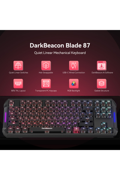 DarkBeacon Blade 87 Mechanical Gaming Keyboard TKL, USB-C Wired, RGB Backlit,...