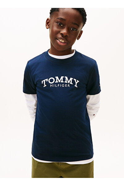 Tommy Hilfiger Monotype Print Graphic Çocuk Mavi T-Shirt