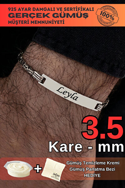 OSMANLI GÜMÜŞ Erkek Gümüş Bileklik - İsim Yazı Yazılabilen 3.5 mm Orta Kalınl...