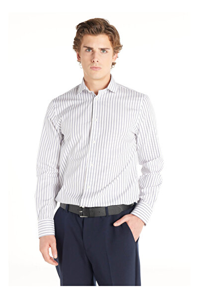 Ted Baker Lacivert Erkek Slim Fit Çizgili Gömlek TBMRSH1006