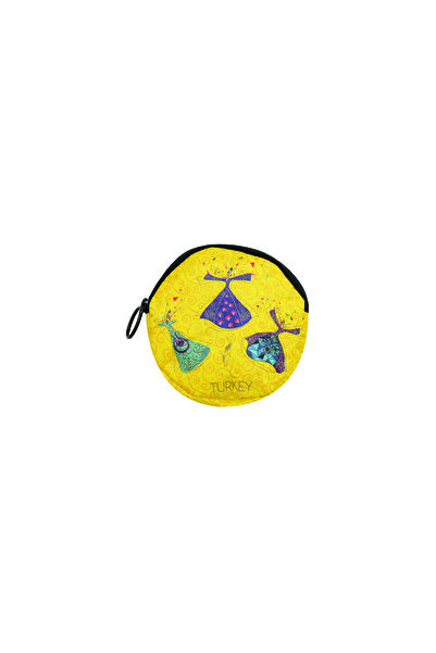 Funtasbig Yellow Ethnic Patterned Round Zipper Wallet