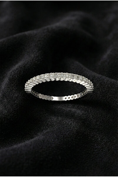 Roza Silver 925 Ayar Zirkon Taşlı Beyaz Minimal Tamtur Gümüş Yüzük